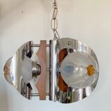 Chandelier chrome metal and wood 70's