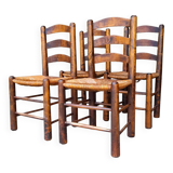 Set of 4 straw-covered brutalist chairs by George Robert