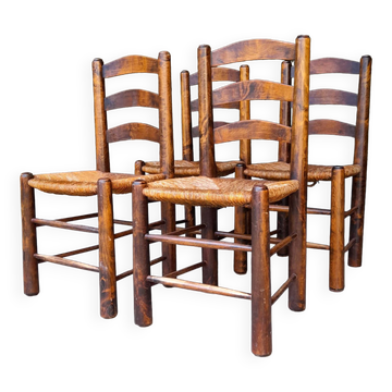 Set of 4 straw brutalist chairs by George Robert.
