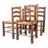 Set of 4 straw-covered brutalist chairs by George Robert
