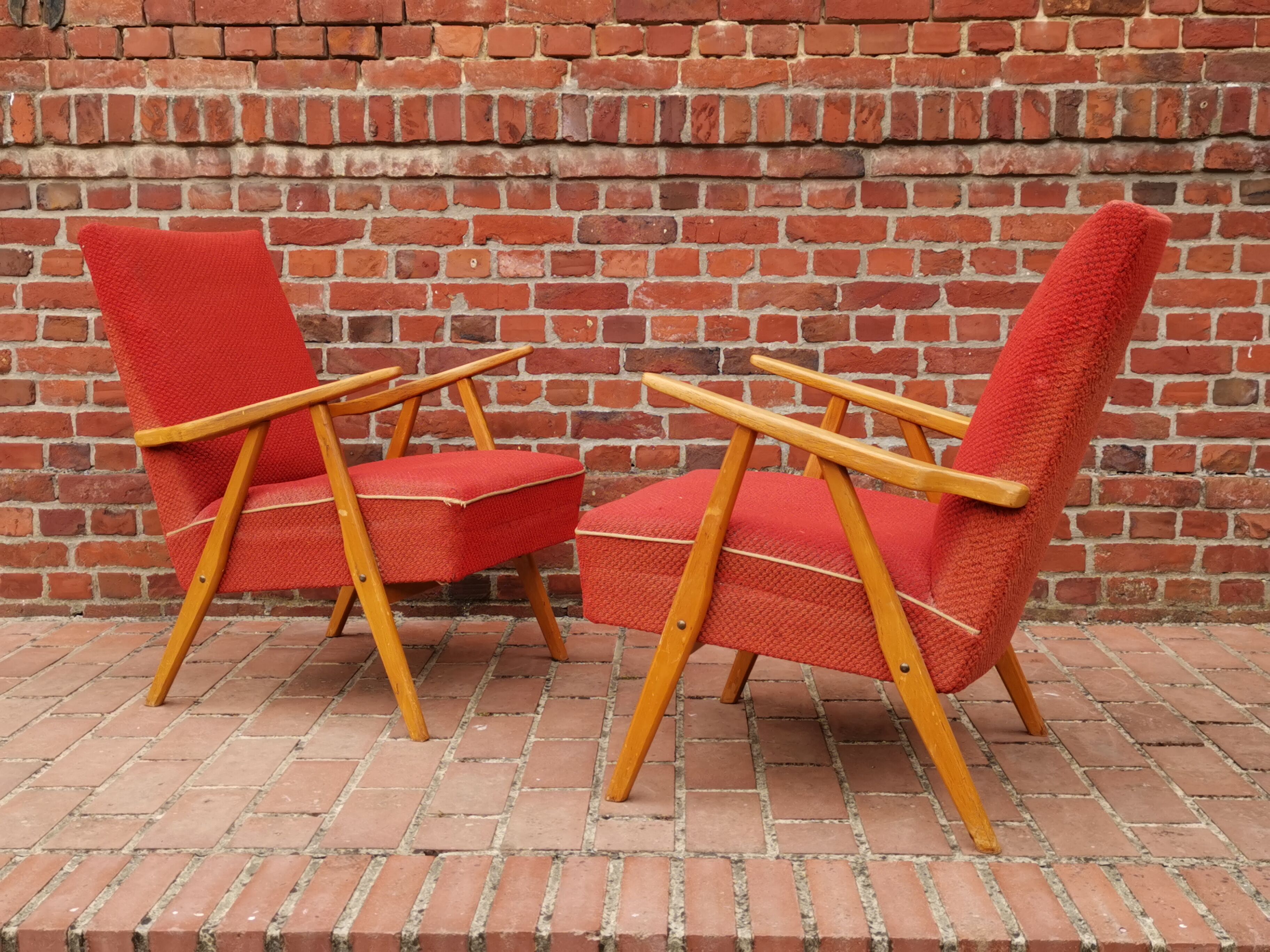 Pair of czechoslovak armchairs red compass feet annee 60