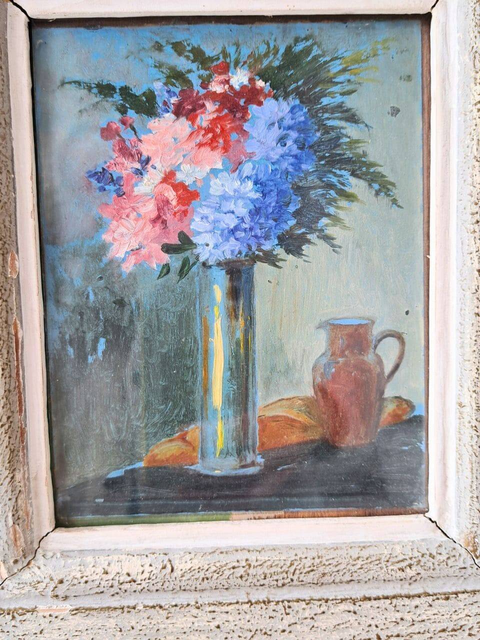Pair of small antique floral oils by Jean Le Flaouter
