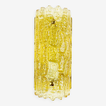 Scandinavian Amber Glass & Brass Wall Light by Carl Fagerlund for Orrefors & Lyfa, 1960s