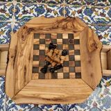 Natural olive wood edge, rustic chessboard with drawers