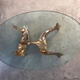 Bronze and glass coffee table with female sculpture by Victor Roman