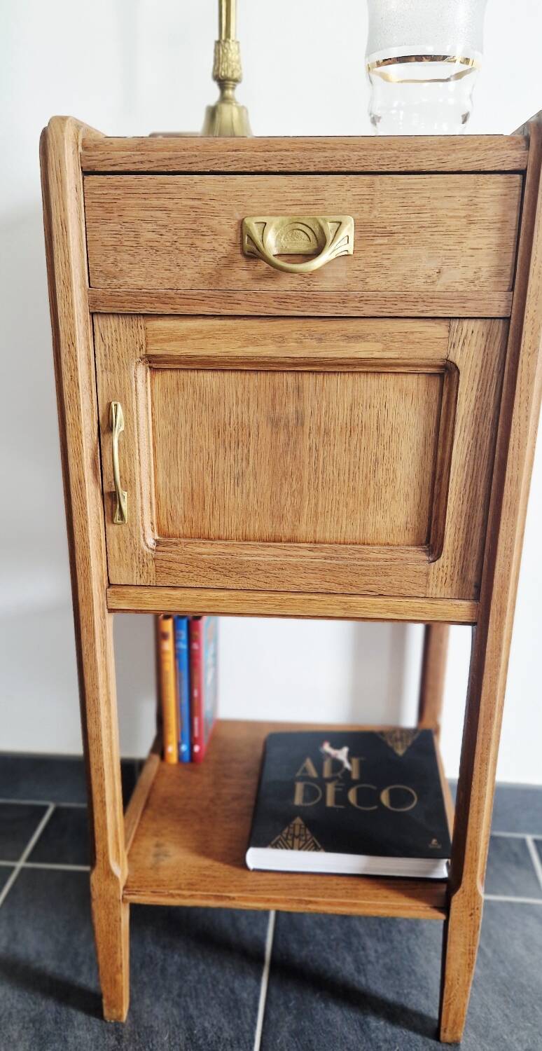Art Deco style bedside table in solid oak, 1930s