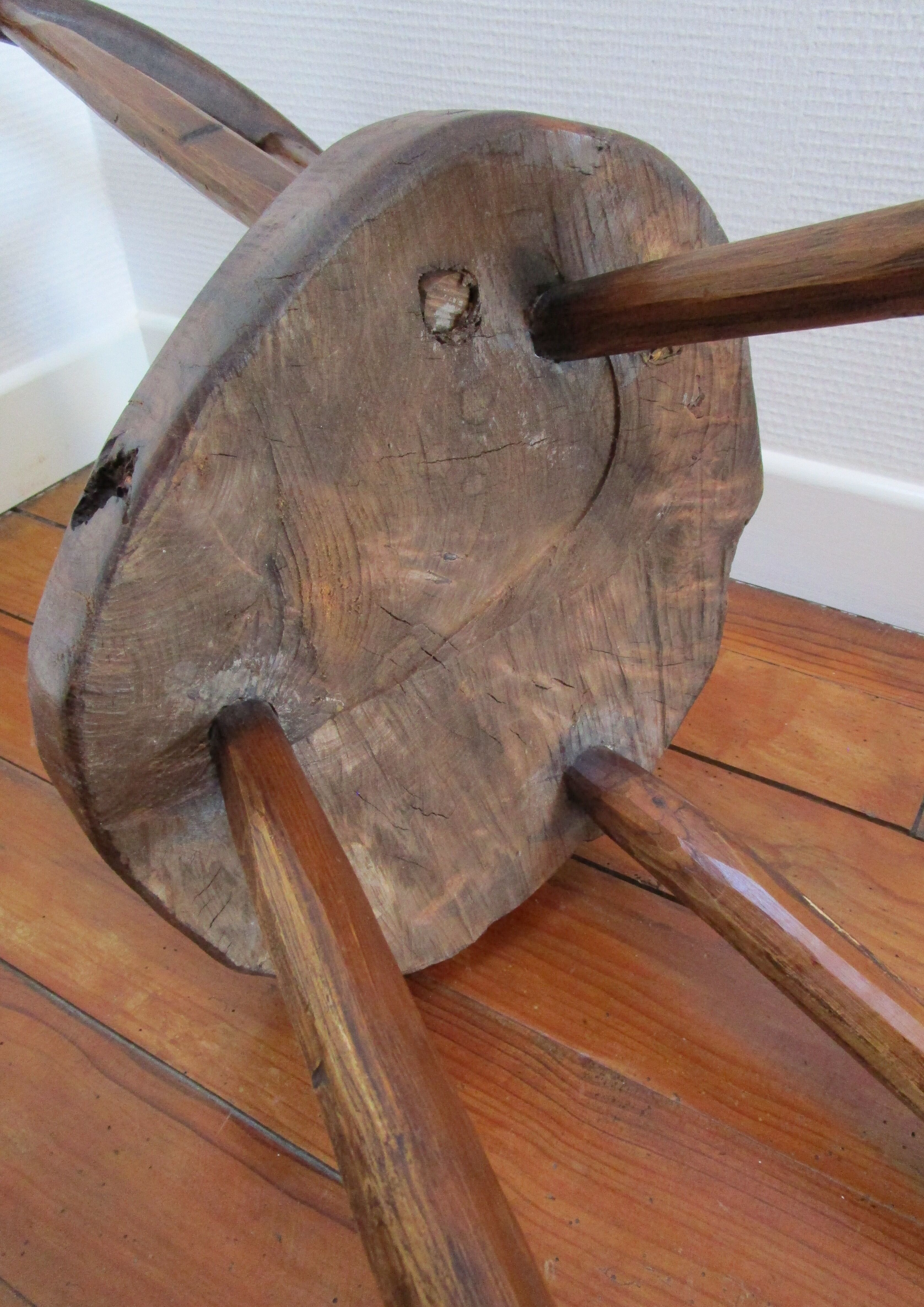Tripod Chair solid wood folk art brutaliste