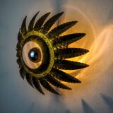 Sun wall lamp by ferro arte, metal and gold leaf, Spain, 1960