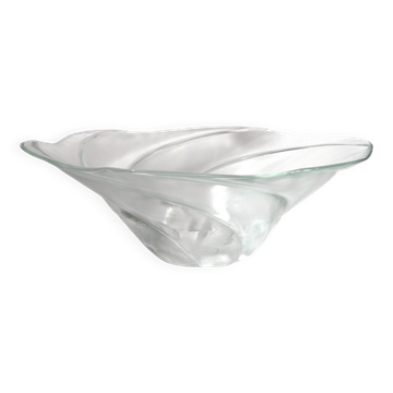 Coupe art-déco en verre pressé légèrement opaque, forme torsadée, 35x12cm
