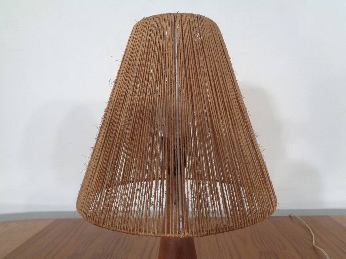 Mid-Century Danish Teak and Sisal Table Lamp, 1950s