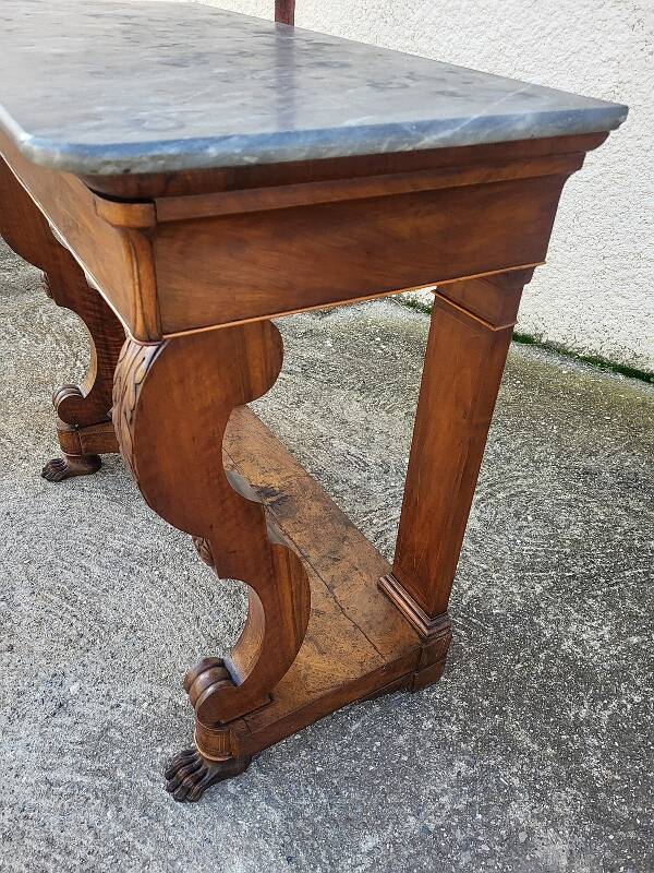 Empire restauration console with marble top in walnut from the 19th century