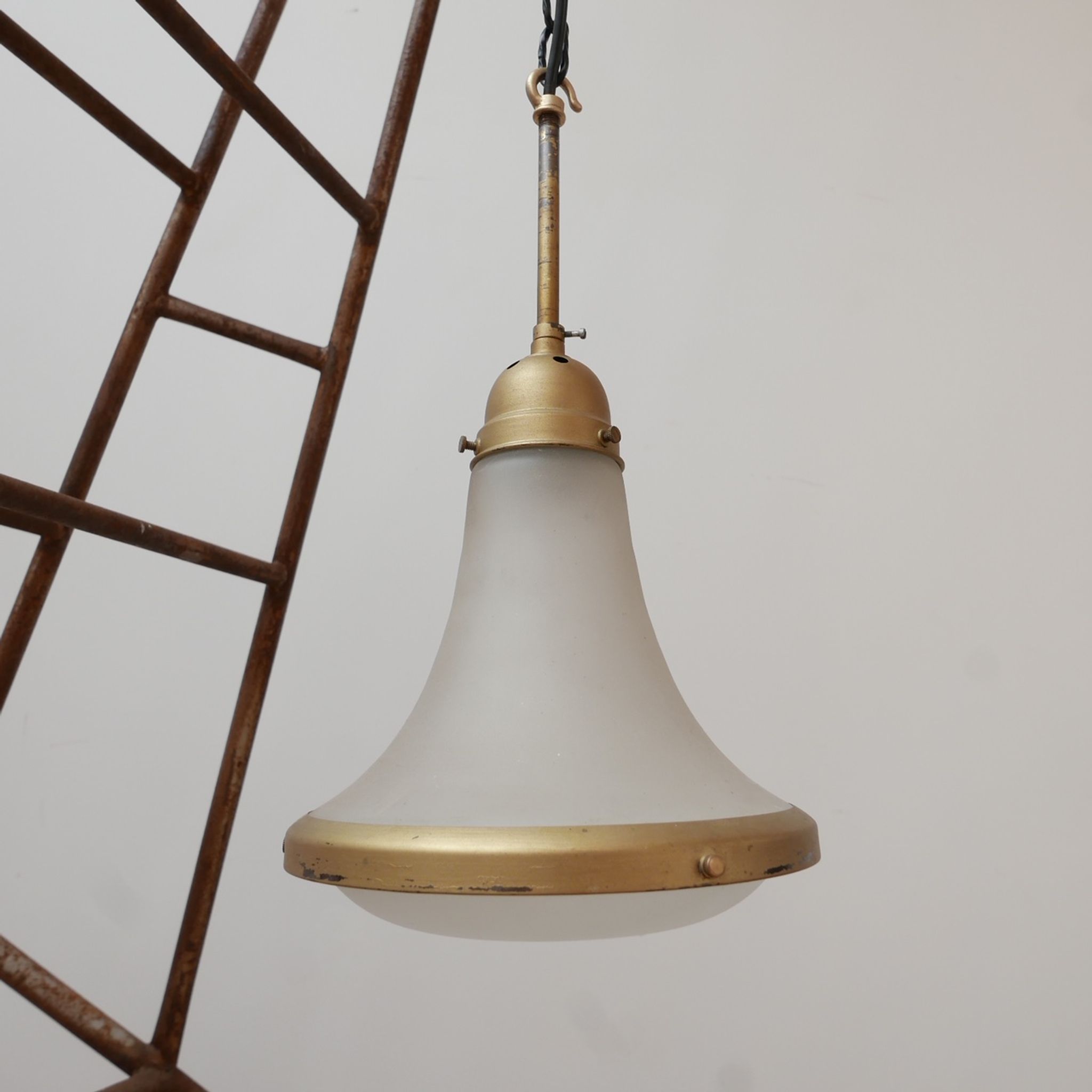 Antique etched glass German pendant light by A.E.G.