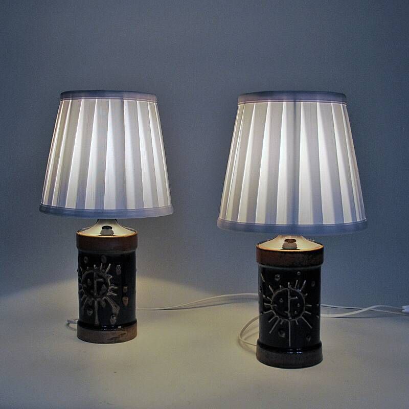 Tablelamp pair Fibula in brown glazed ceramic by Carl Harry Stålhane - Sweden 1960s