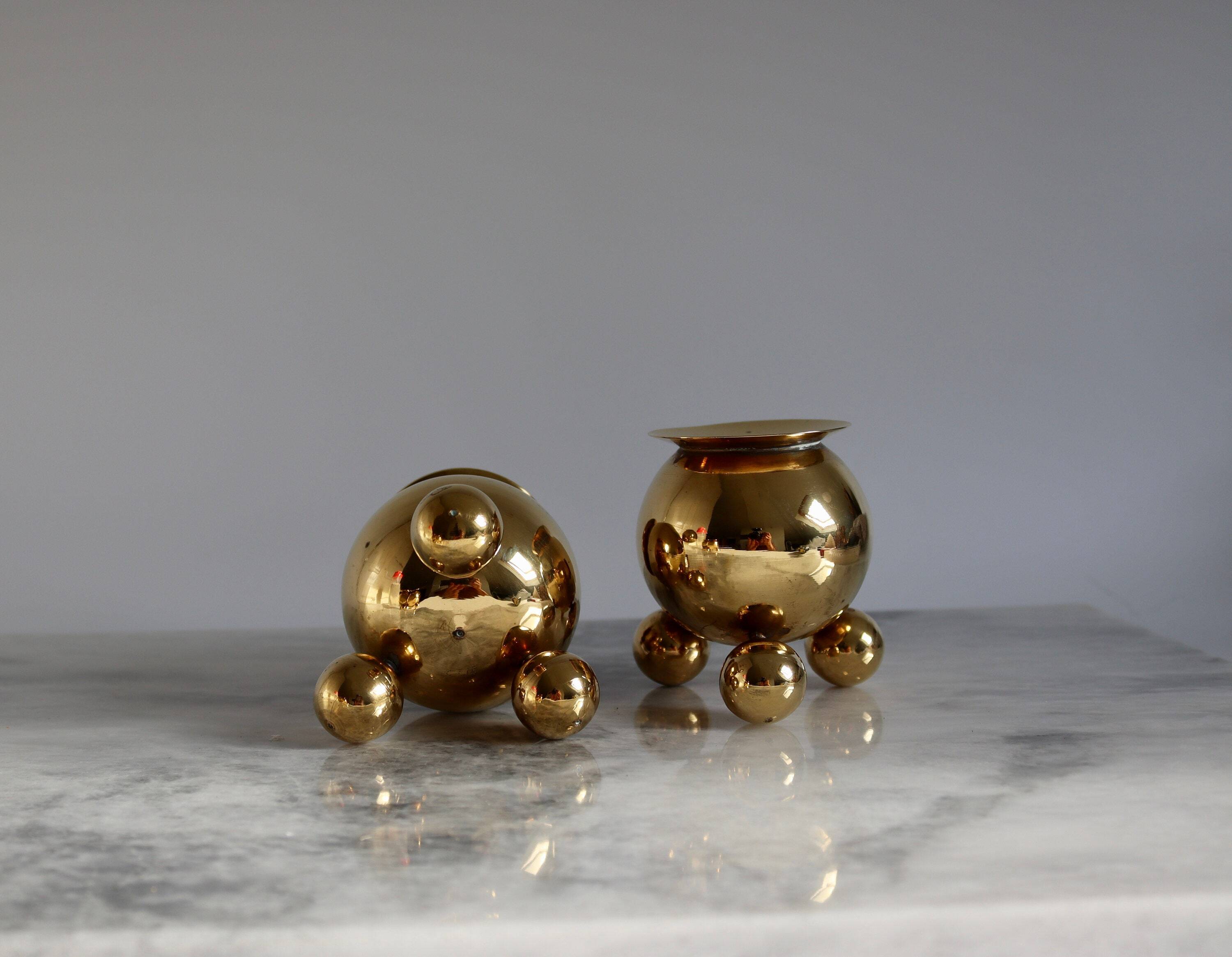 Pair of Mid-Century Swedish Brass Candle Holders by Gusum Bruk