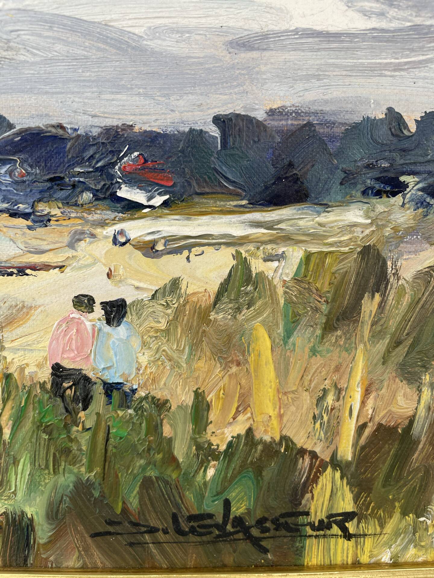 “Dune at Colleville” — old French marine, oil on canvas signed