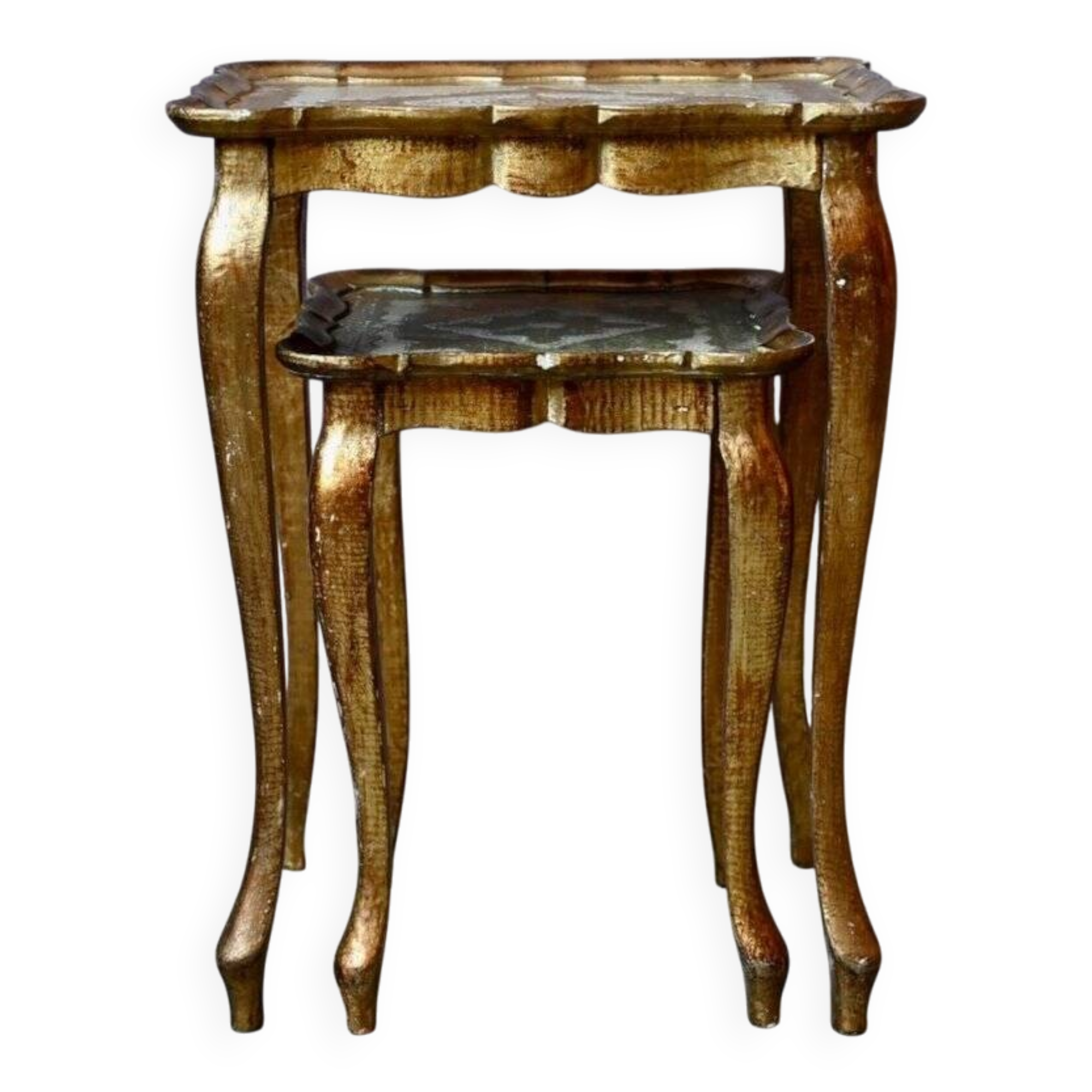Nested tables in Florentine baroque style, gilded with gold leaf, Florence 1950s-60s.