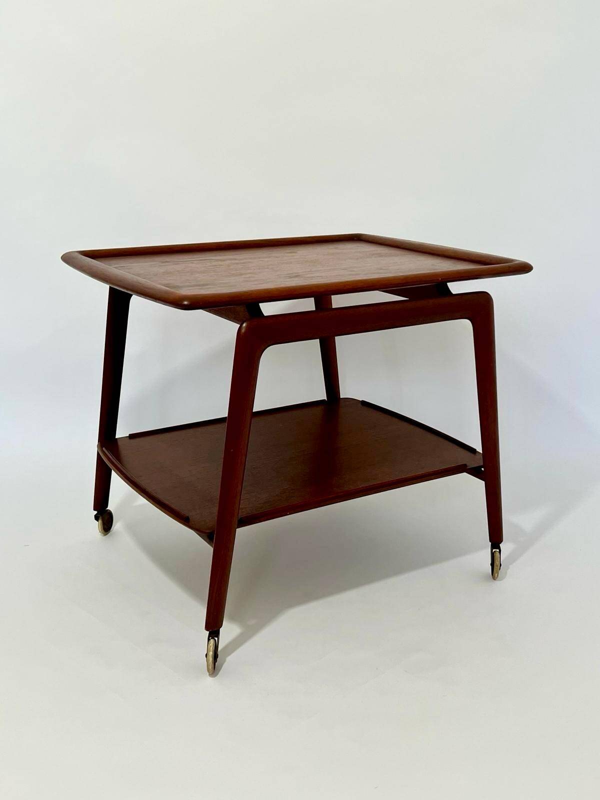 Scandinavian teak trolley on wheels, Arne Hovmand for Mogens Kold