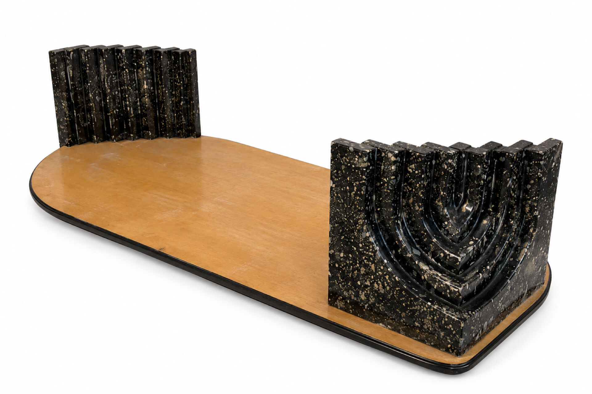 Vintage coffee table in elm burl and black lacquer, 1980s.