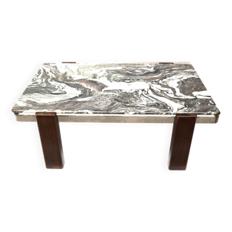 Large vintage Brutalist marble coffee table made in the 70s