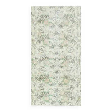 1970s Vintage Turkish Hand-Knotted Wool Cotton Beige Runner Rug  94x191