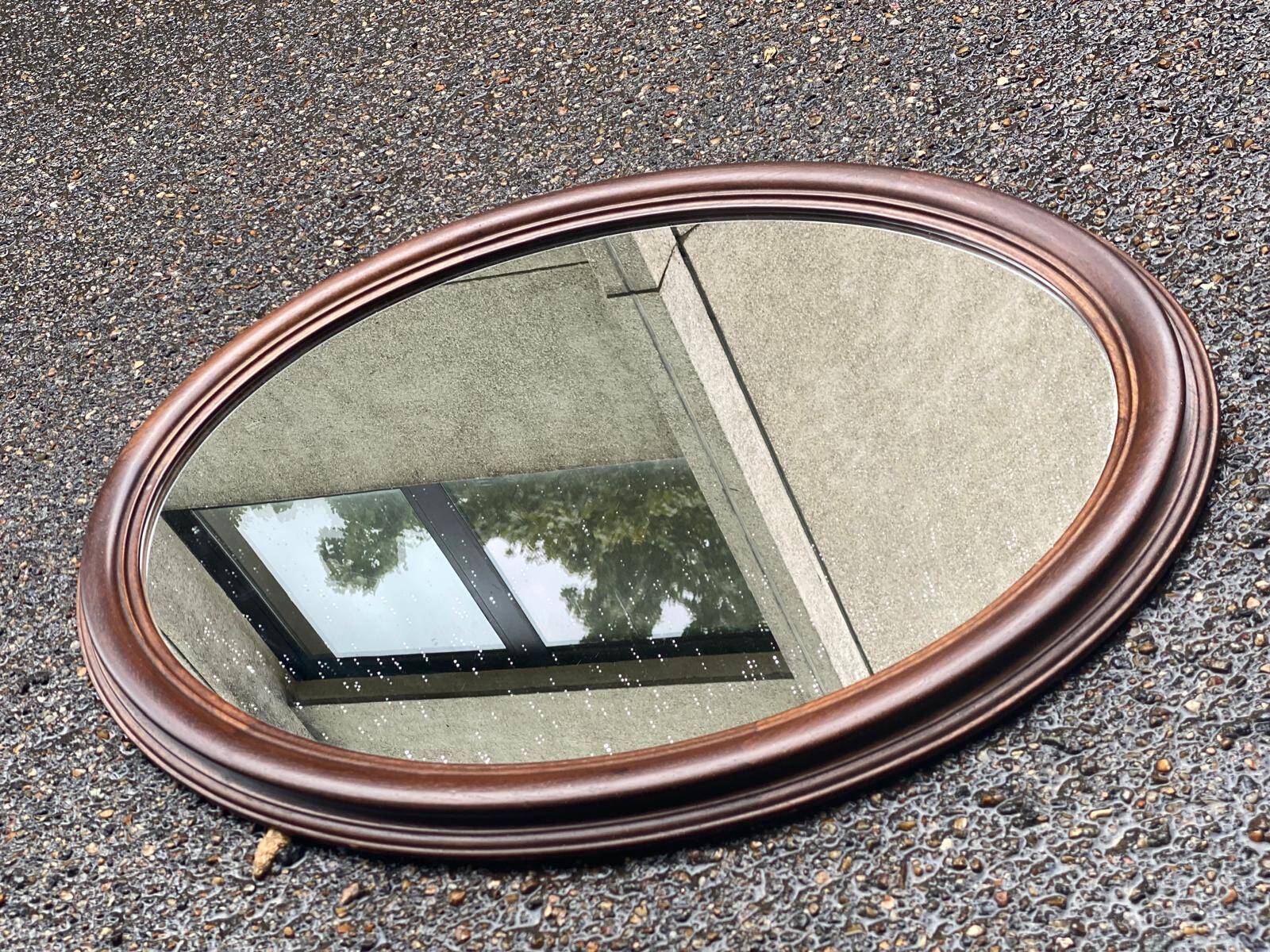 Miroir ovale vintage en bois massif 1960 82x60cm