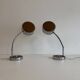 Pair of adjustable vintage table lamps, chrome metal and wood, France.
