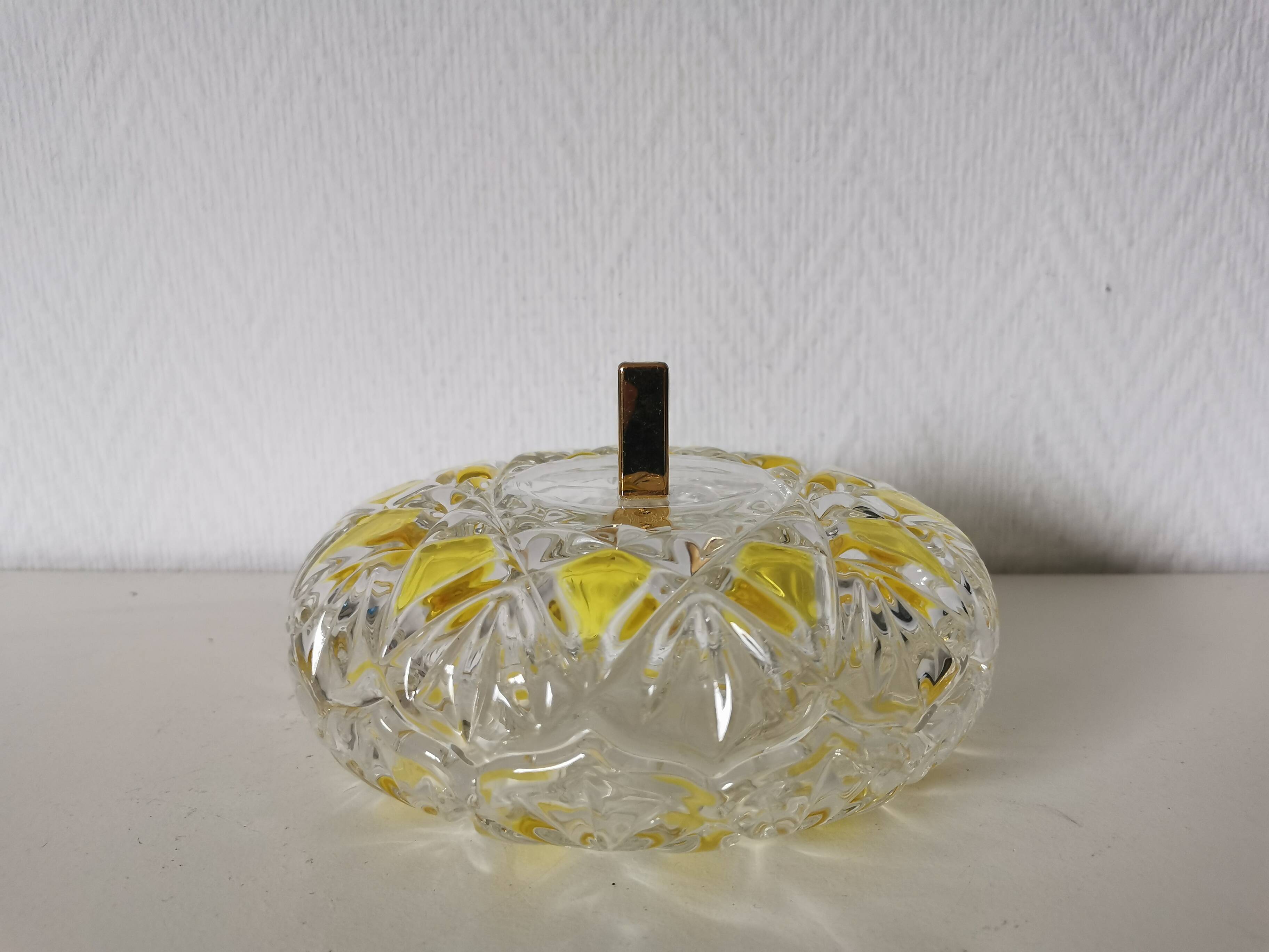 Candy dish, sugar bowl in transparent faceted glass