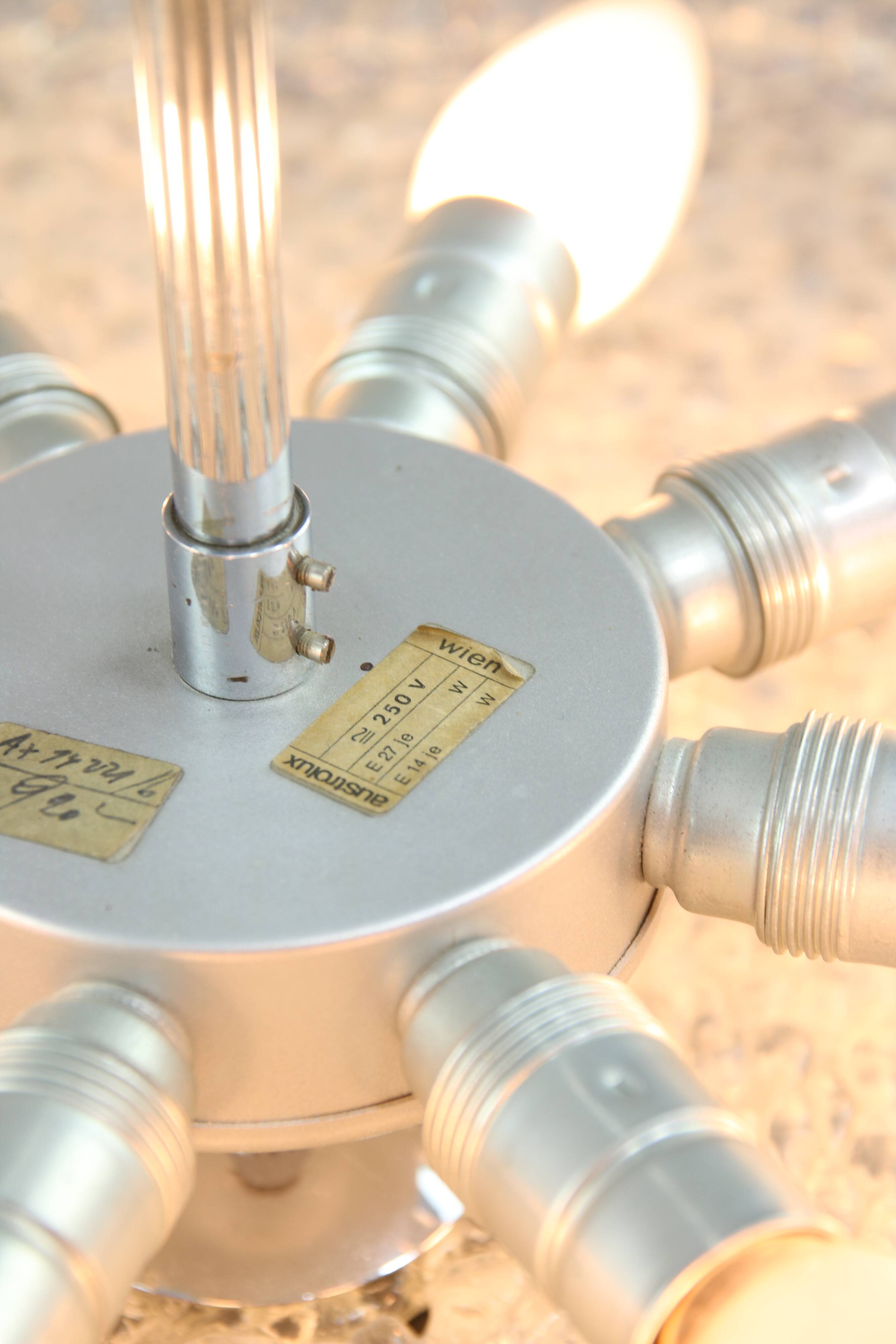 Vintage Textured Glass Chandelier: Mid-Century Kalmar Style Pendant Light