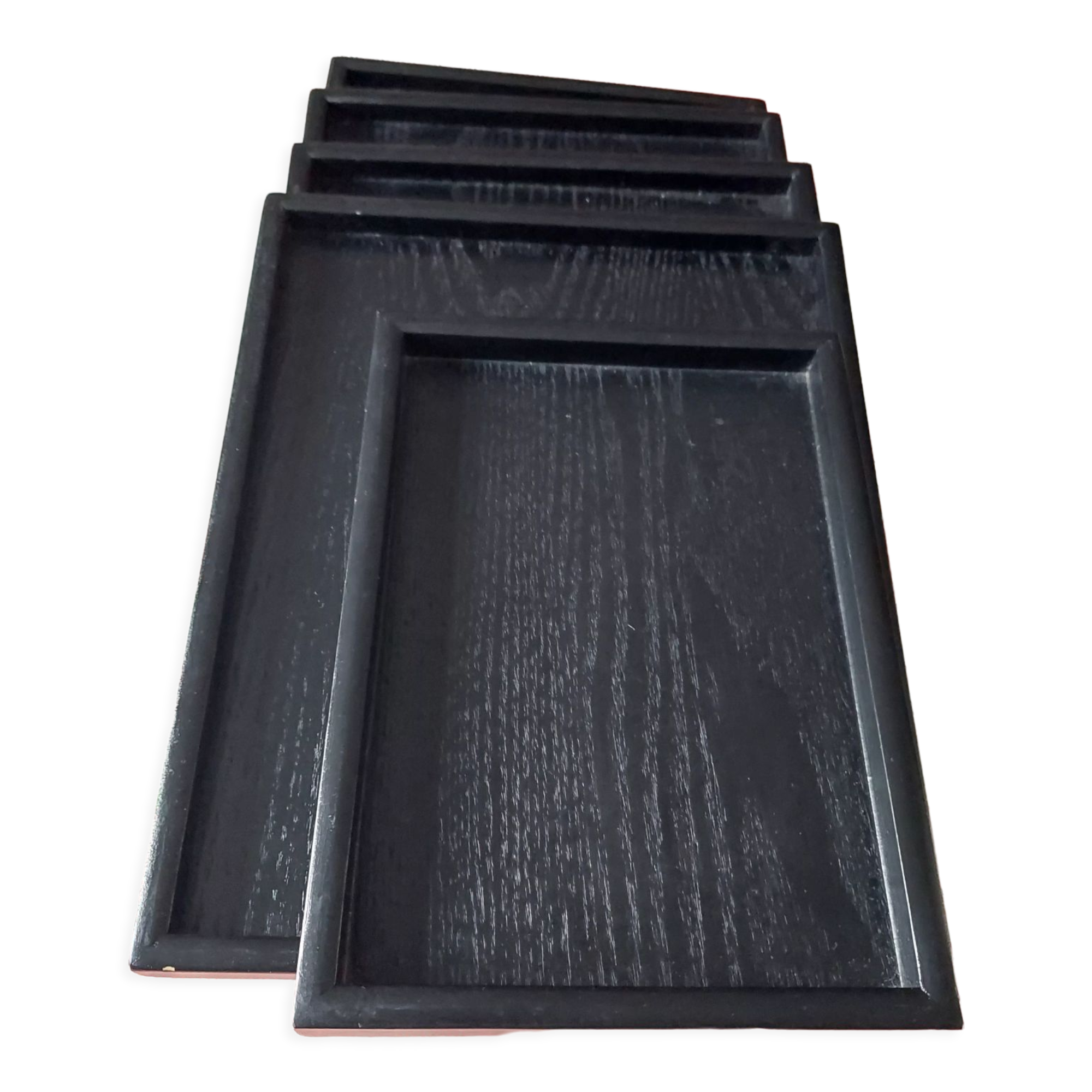 Set of 5 rectangular wooden serving trays