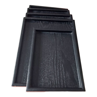 Set of 5 rectangular wooden serving trays