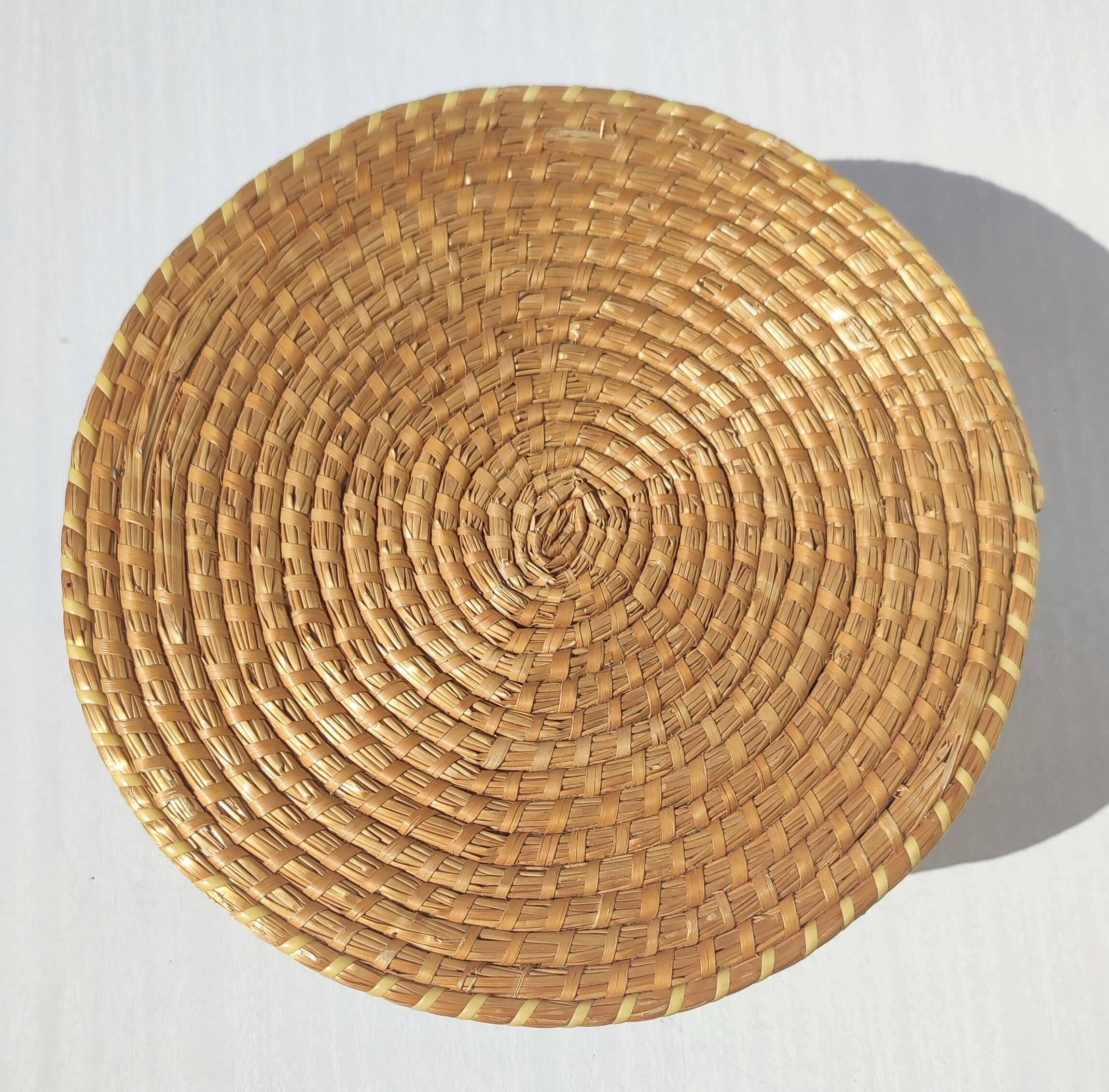 Vintage wicker and straw sewing basket