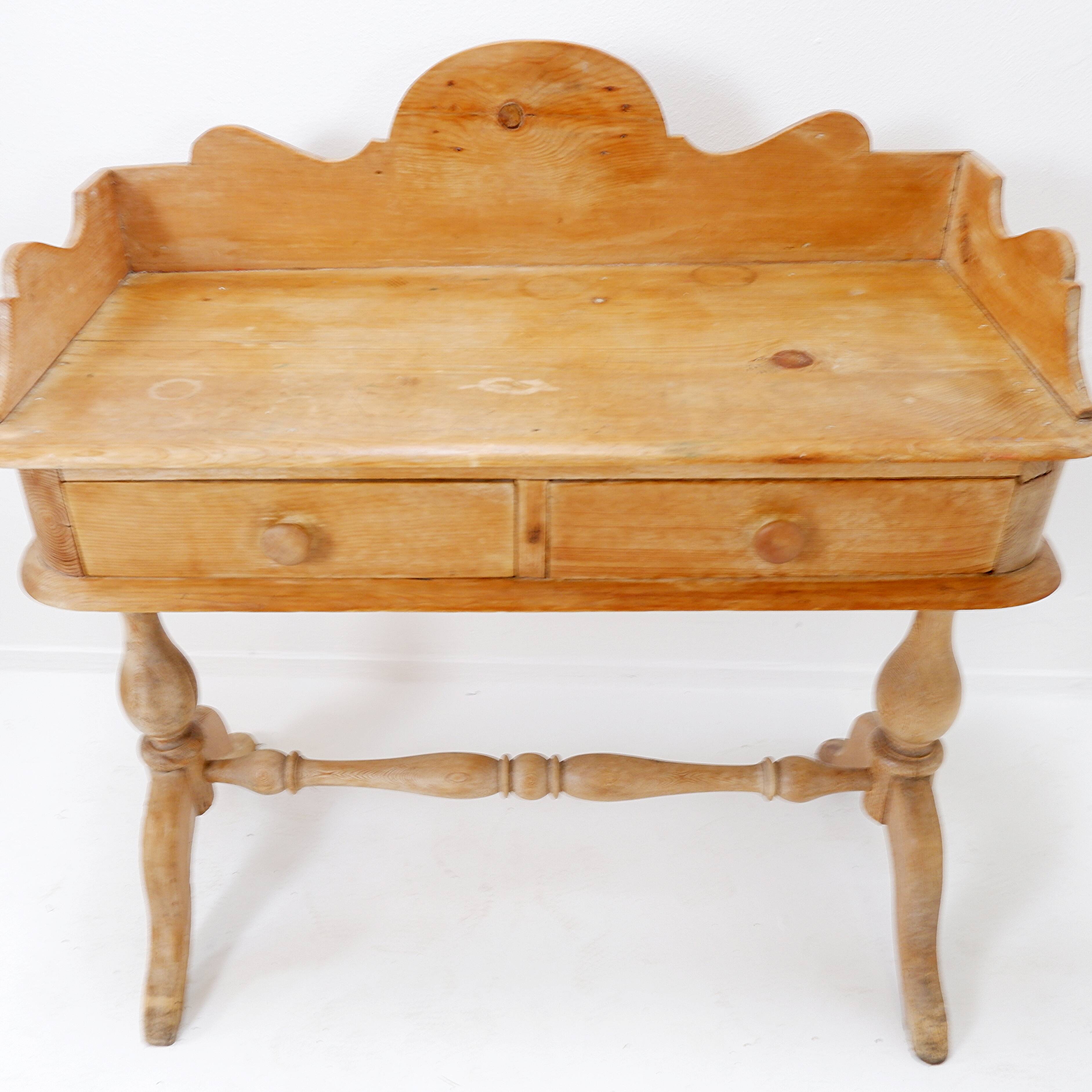 Antique English Pine 2 Drawer Desk - 1950s