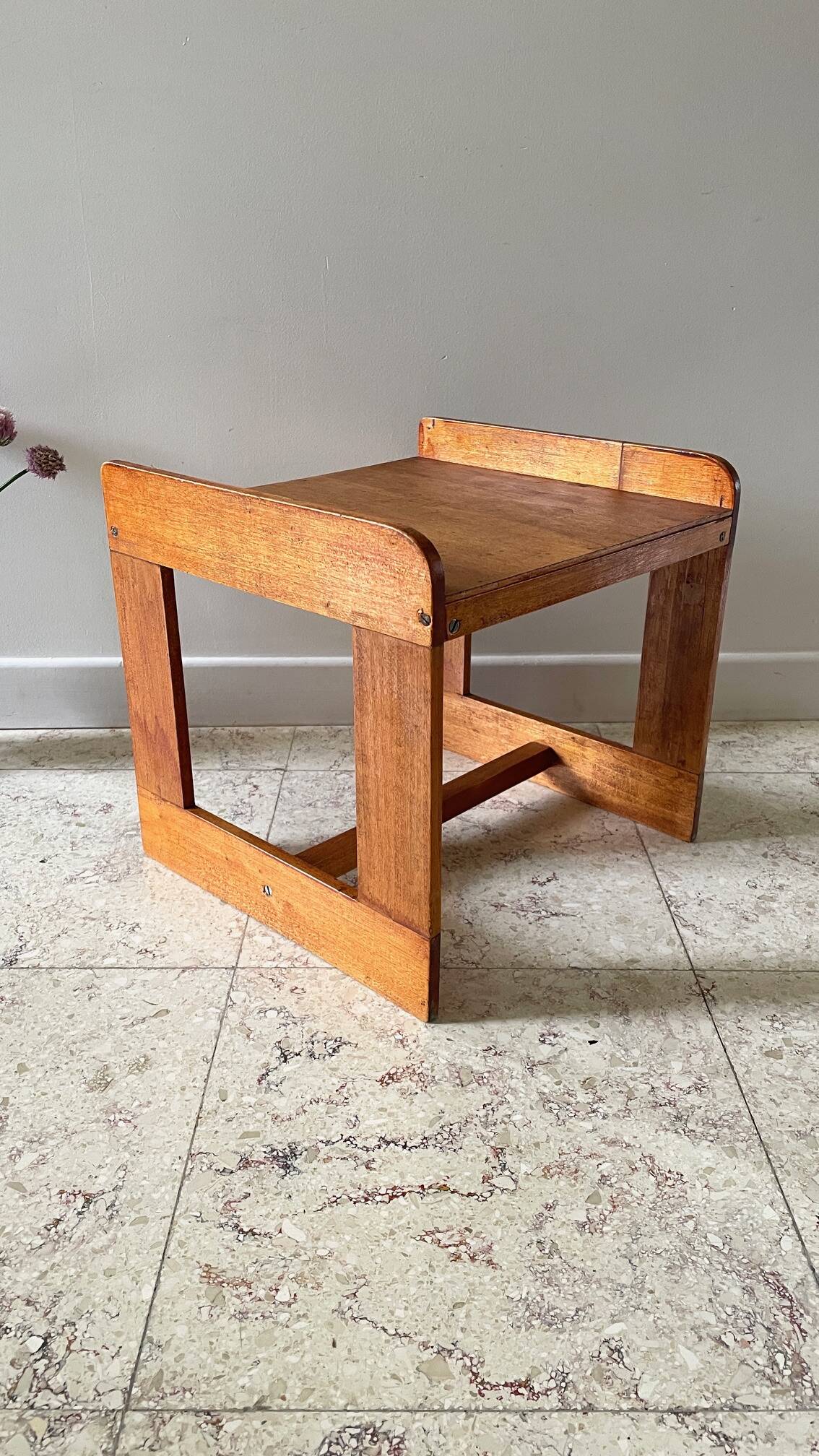 Table basse géométrique bois miel vintage