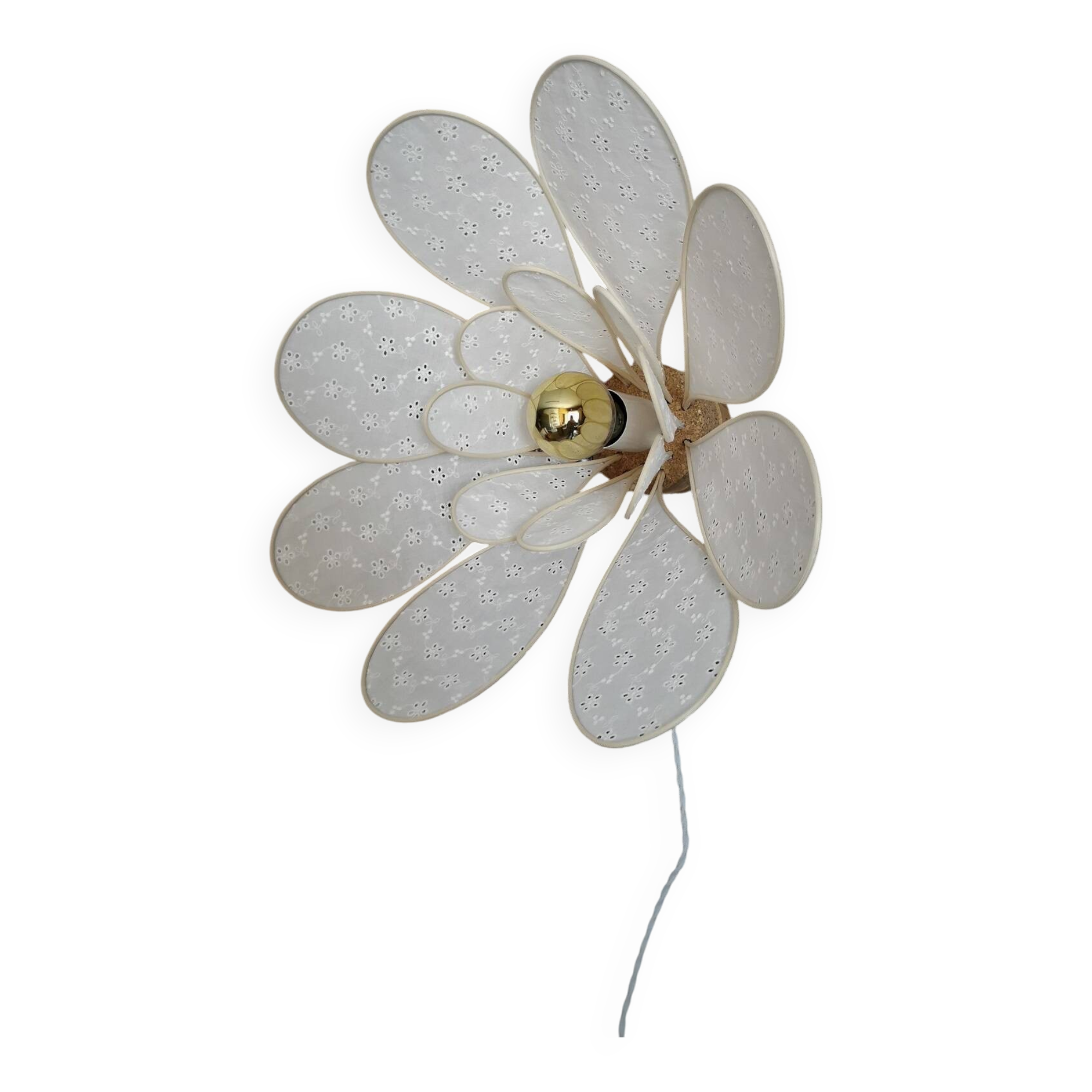 Flower wall light made of rattan petals and English embroidery