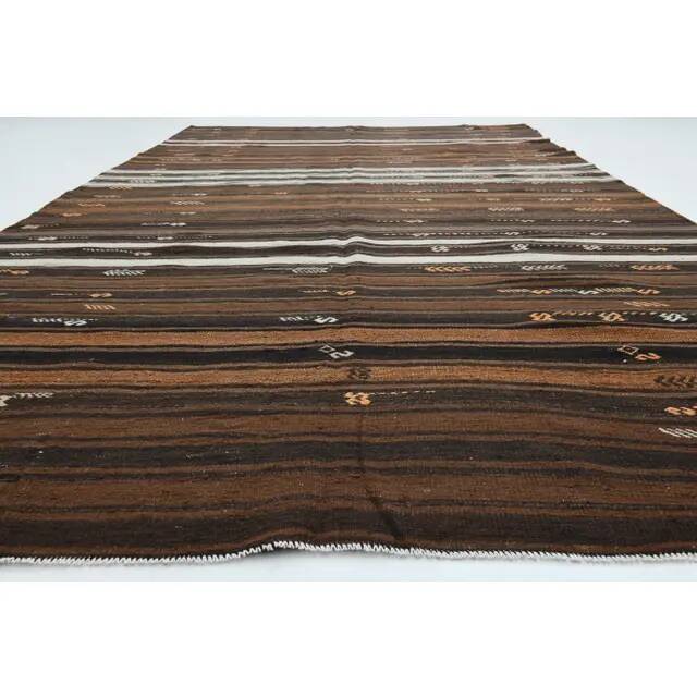 1970s vintage Turkish Oushak handmade wool cotton brown runner rug 170x317