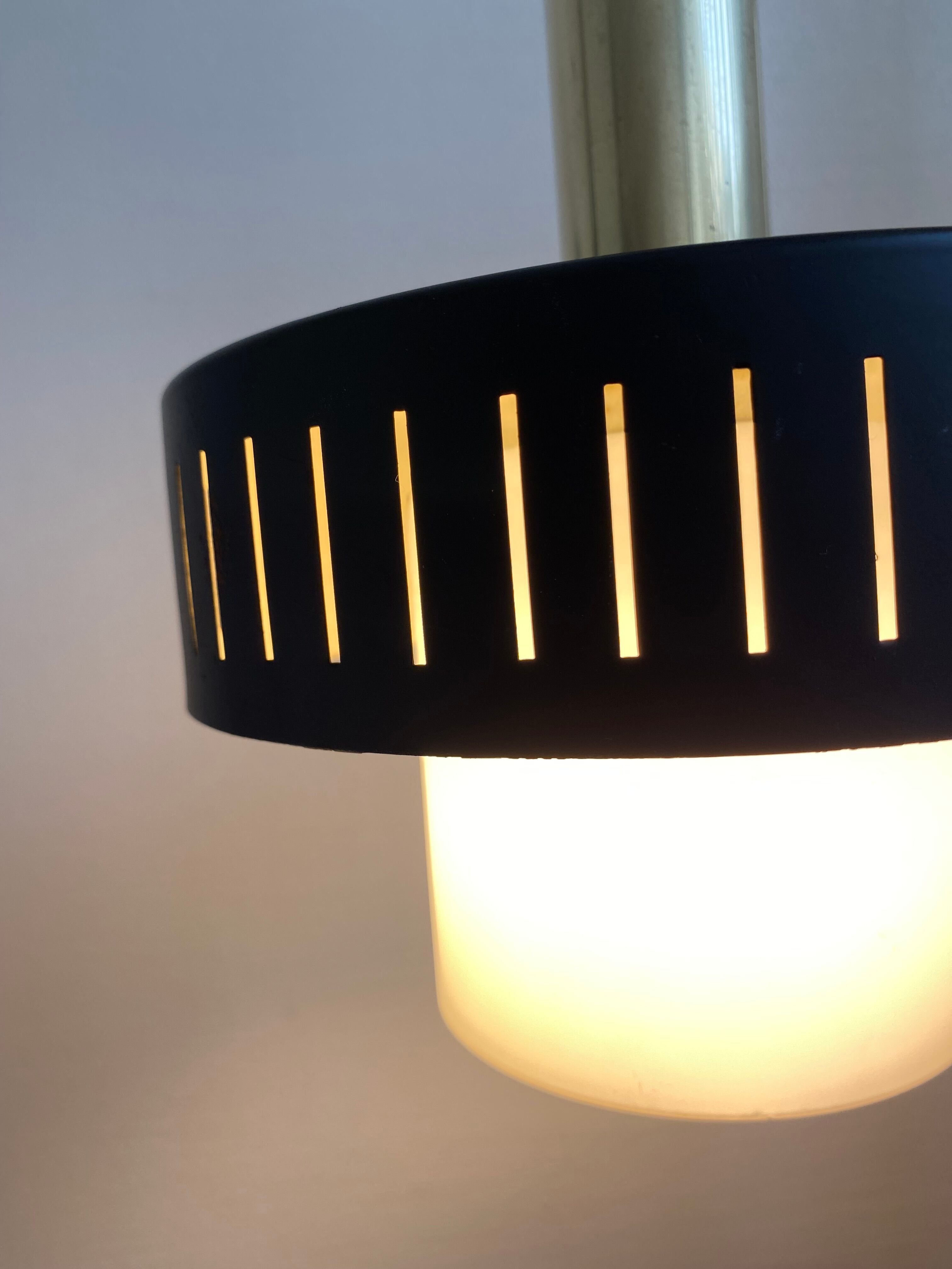 Suspension in opaline, brass and metal, circa 1960