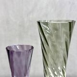 2 Mid Century glass vases crystal glass, Alfred Taube vase, smoked glass vases, 60's