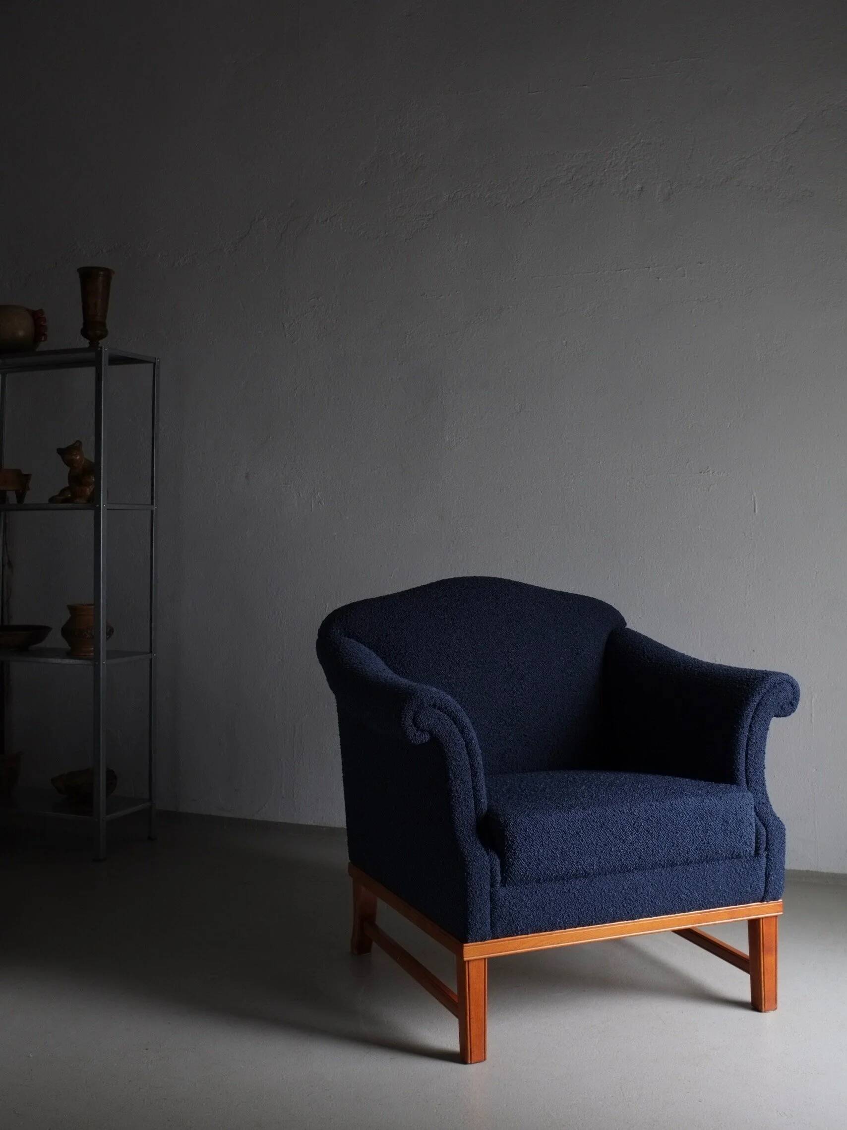 Navy boucle lounge chair | Sweden | 1940s