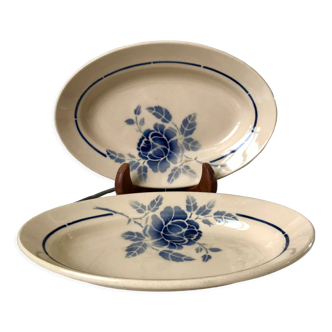 Duo de raviers fleurs bleues Saint-Amand années 30-40