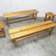 Set of 2 benches and 2 stools in pine, 1970s mountain style.