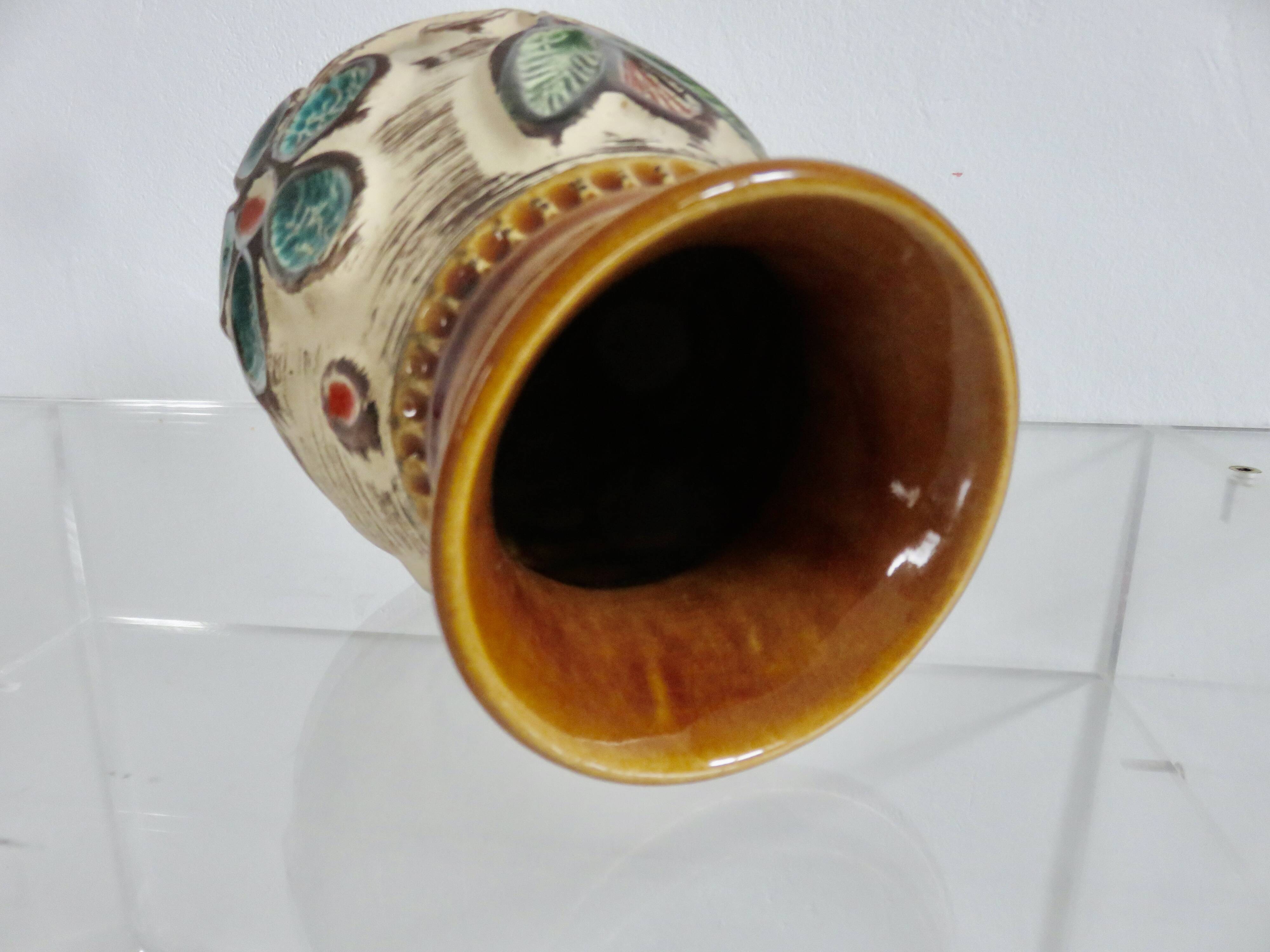 Ceramic vase with floral decoration "West Germany" 50s 60s