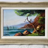 Old landscape painting calanques signed