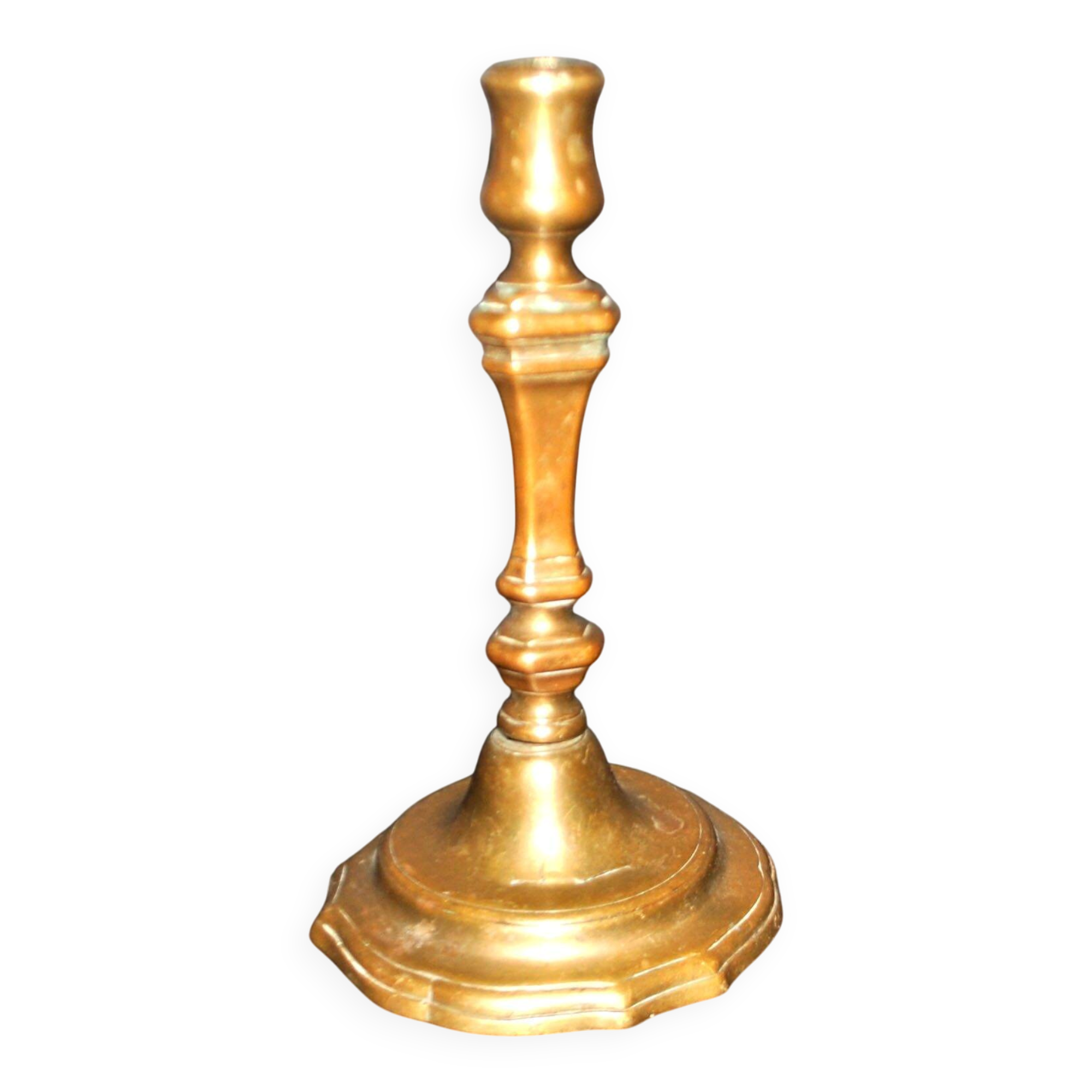Antique candle holder, carved in bronze, 18th century.