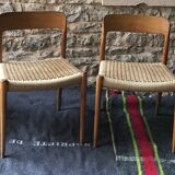 Set of 4 chairs by N.O. Møller solid oak and rope, Denmark, 1960's