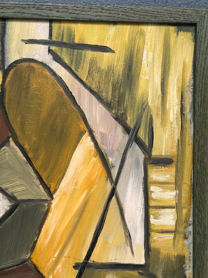 Huile sur panneau d'origine suédoise – « Composition abstraite » – Signée – Vintage