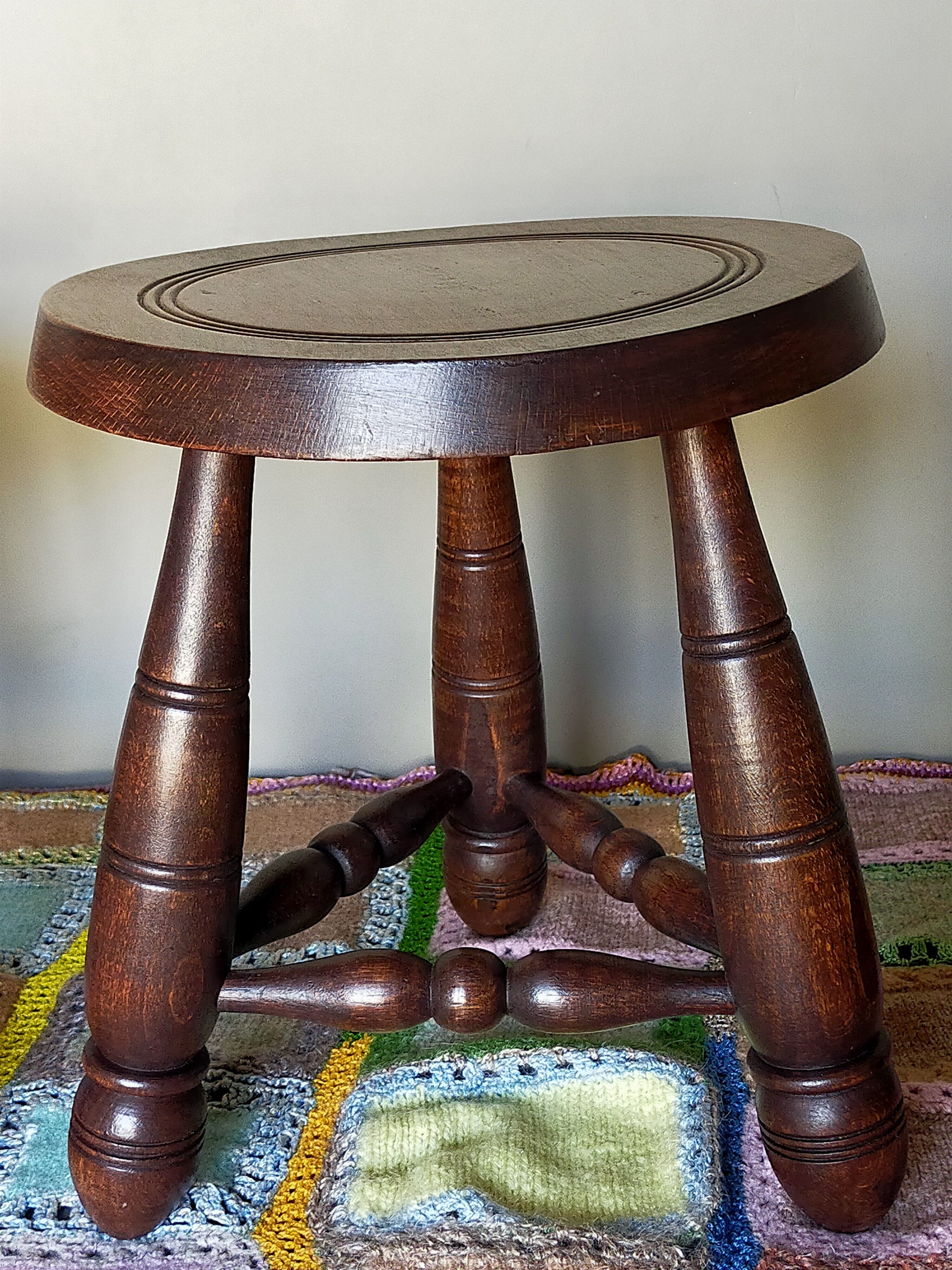 Pair of vintage wooden tripods stools