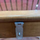 Old table showcase in walnut wood and glass, to install, store model with heavy glass