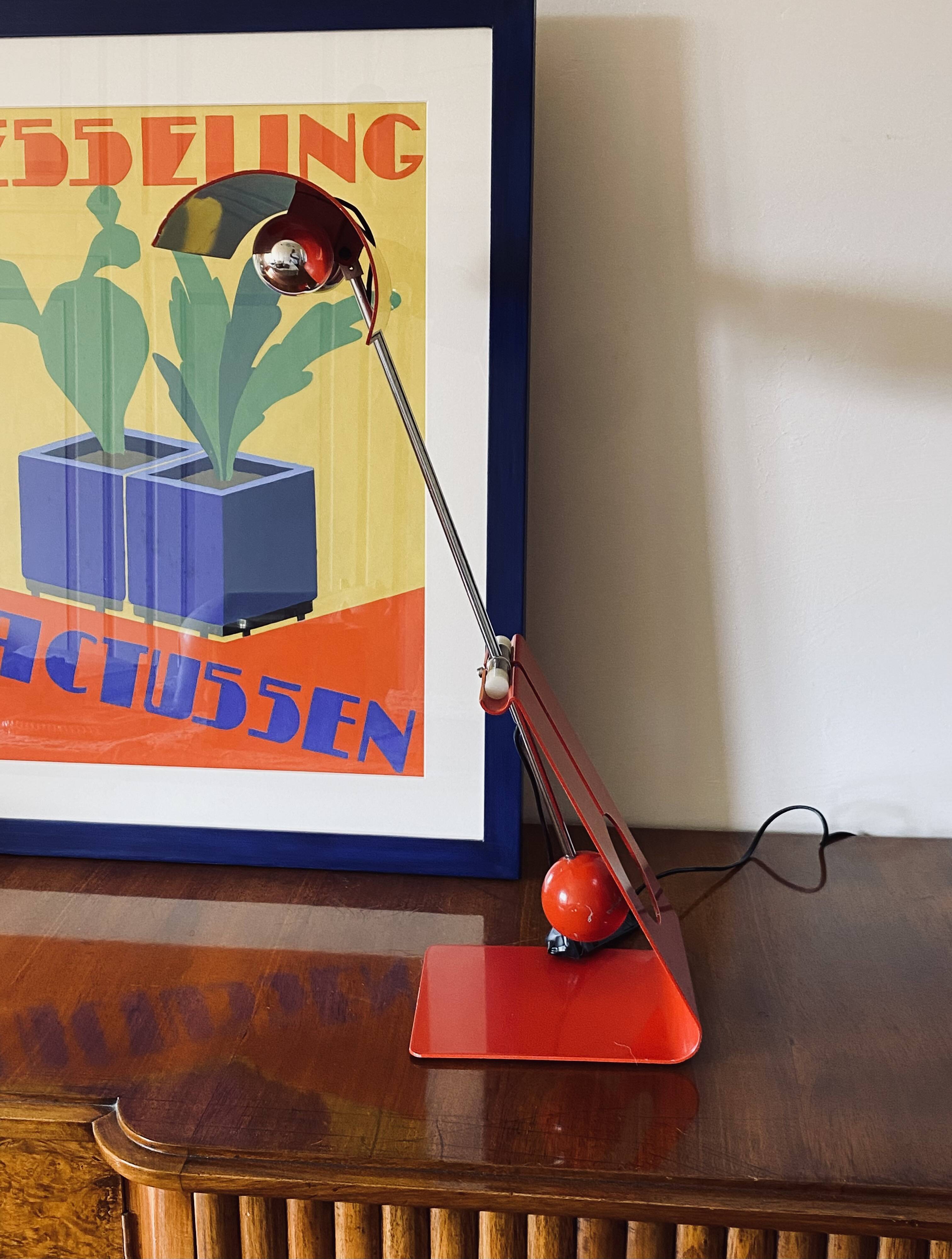 Mauro Martini, red 'Picchio' woodpecker table lamp, F.lli Martini Italy 1970s