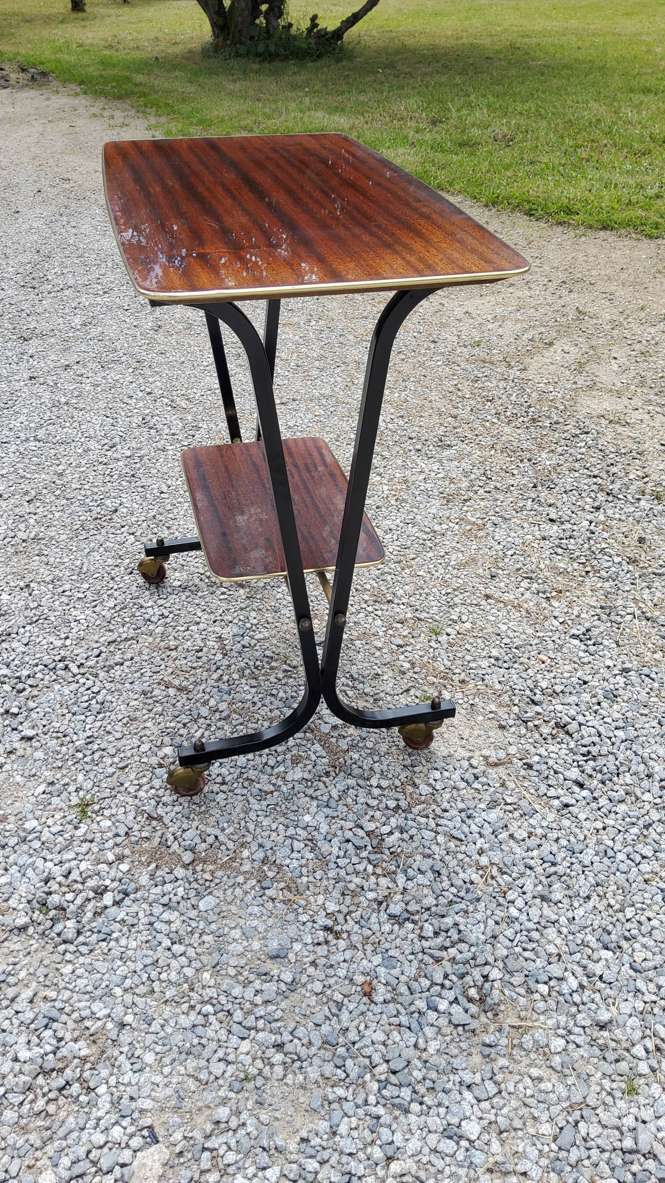 Rolling service of the 60s mahogany varnished and metal