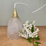 Vintage art deco tulip ride in frosted glass with flower designs